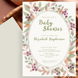 Invitación de Baby Shower Verde Menta Hojas de Oto