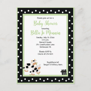 Invitación de Baby Shower verde negro en vaca moo