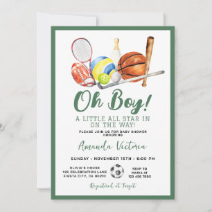 Invitación de Baby Shower Verde Oh Chico Deportes
