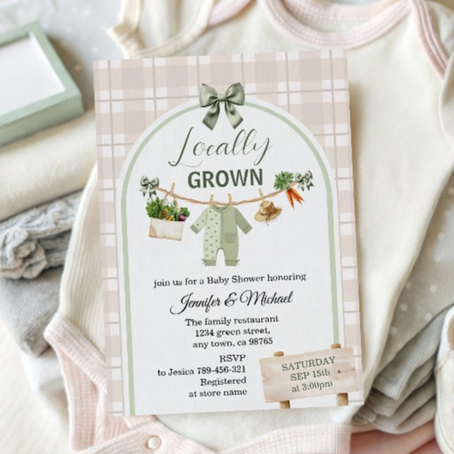 Invitación de baby shower verde rústico de cosecha (Subido por el creador)