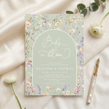 Invitación de Baby Shower Verde Sage Flor Silvestr