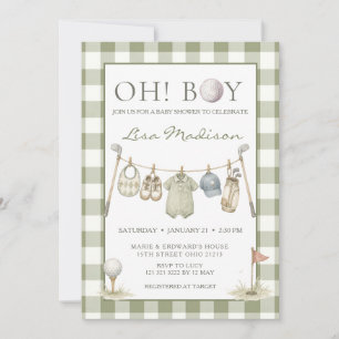 Invitación de baby shower verde sage Golf Boy