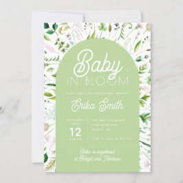Invitación de baby shower verde sage para bebé en