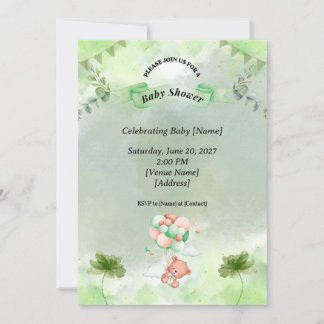 Invitación de baby shower verde salvia