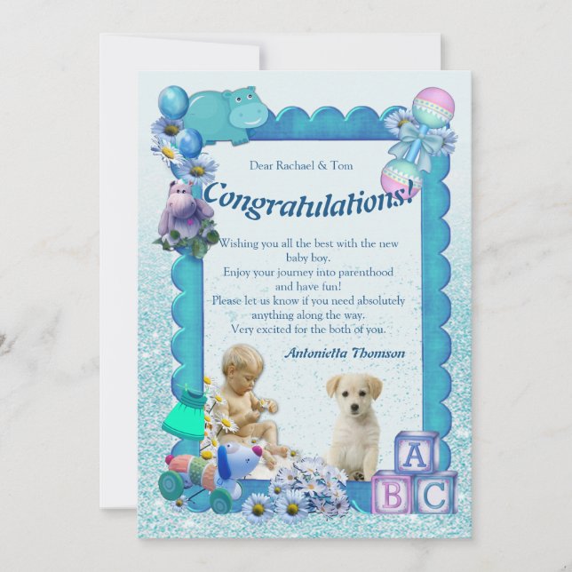 Invitación de Baby Shower Verde Turquesa Azul (Anverso)