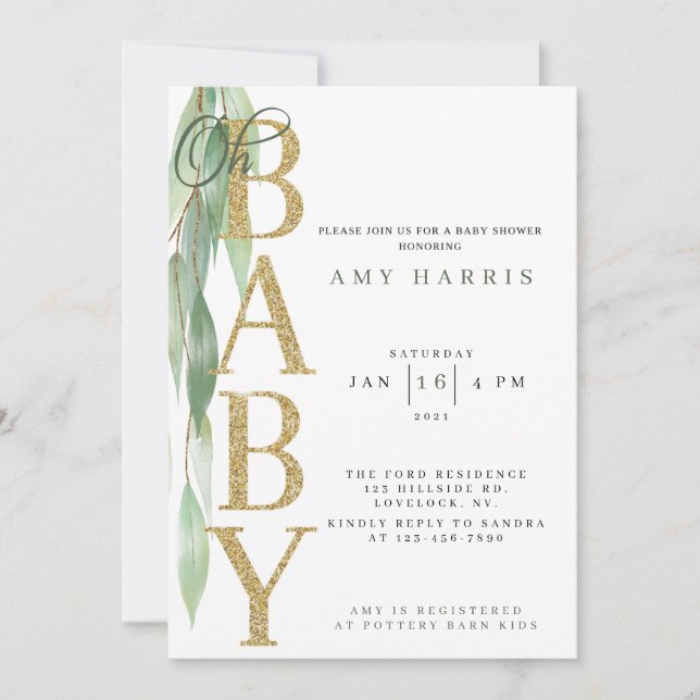 INVITACIÓN DE Baby Shower|verde|verde sabio (Anverso)