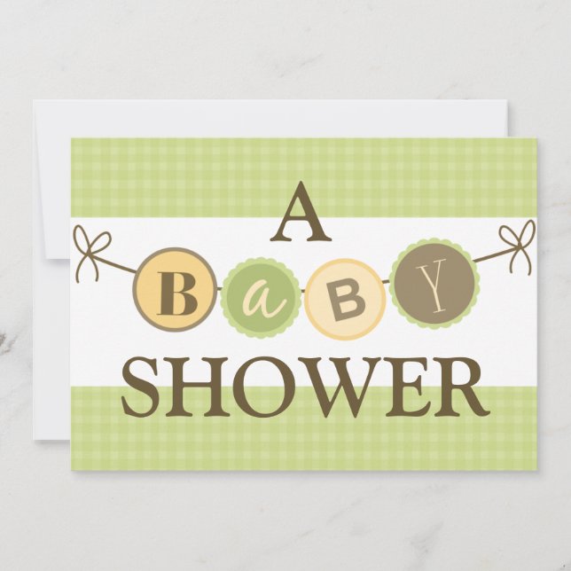 Invitación de Baby Shower verde y amarillo (Anverso)