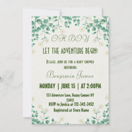 Invitación de Baby Shower verde y blanco para niño