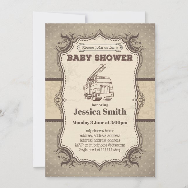 Invitación de BABY SHOWER vintage - camión de bomb (Anverso)