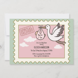 Invitación de Baby Shower Vintage Cigüeña