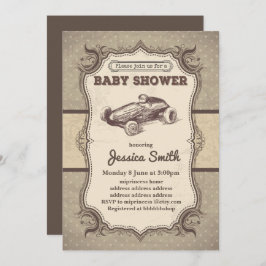 Invitación de BABY SHOWER vintage - coche de carre