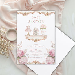 Invitación de baby shower vintage con hortensias r