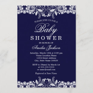 Invitación de baby shower vintage de encaje blanco