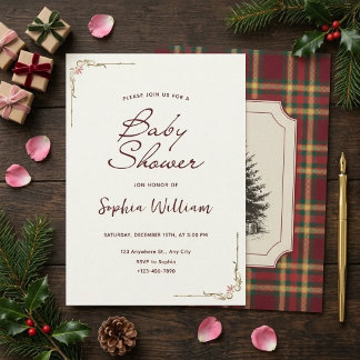 Invitación de baby shower vintage de Navidad a cua