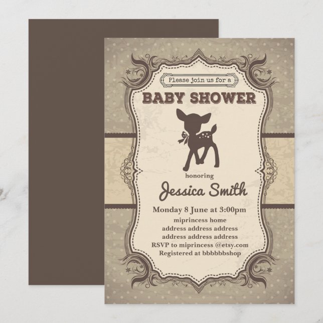 Invitación de BABY SHOWER vintage - juguete de cie (Anverso / Reverso)
