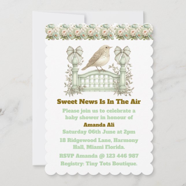 Invitación de baby shower vintage neutral editable (Anverso)