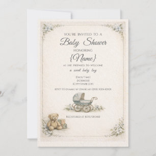 Invitación de baby shower vintage para niño
