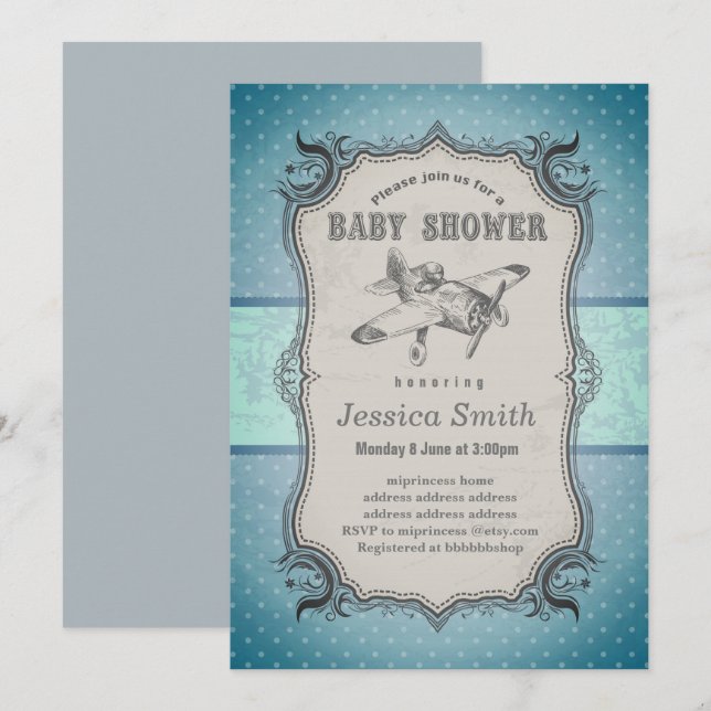 Invitación de BABY SHOWER vintage - plano (Anverso / Reverso)