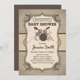 Invitación de BABY SHOWER vintage - tambor musical