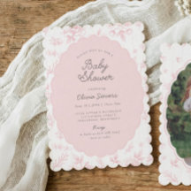 Invitación de Baby Shower Vintage Toile Rosa Flora