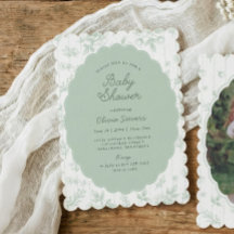 Invitación de Baby Shower Vintage Toile Sage Flora