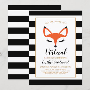 Invitación de baby shower virtual con cara de zorr