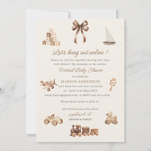 Invitación de baby shower virtual de guardería en  (Anverso)