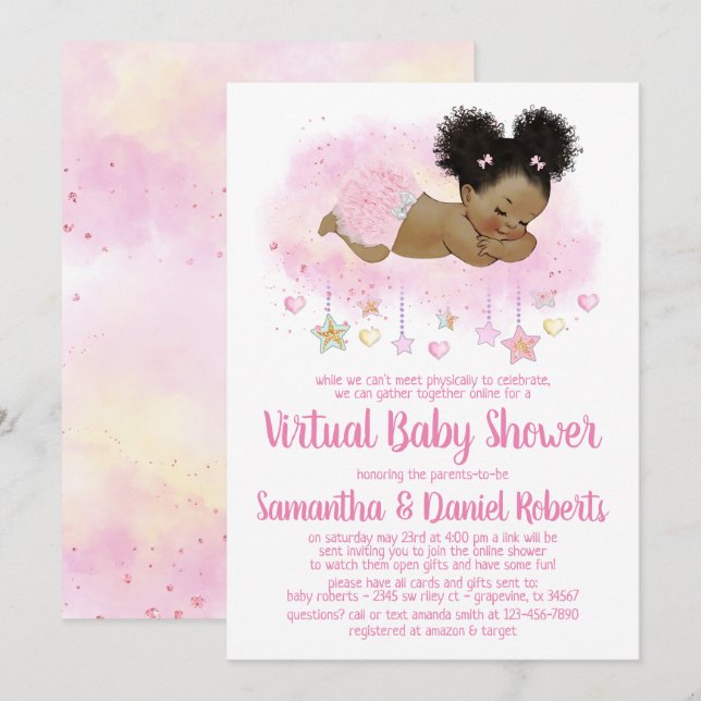 Invitación de baby shower virtual de niña para dri (Anverso / Reverso)