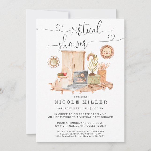 Invitación de Baby Shower Virtual | Portátil Acuar (Anverso)