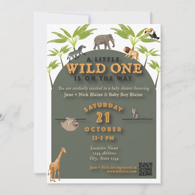 Invitación de Baby Shower "Wild One" Jungle (v2) (Anverso)