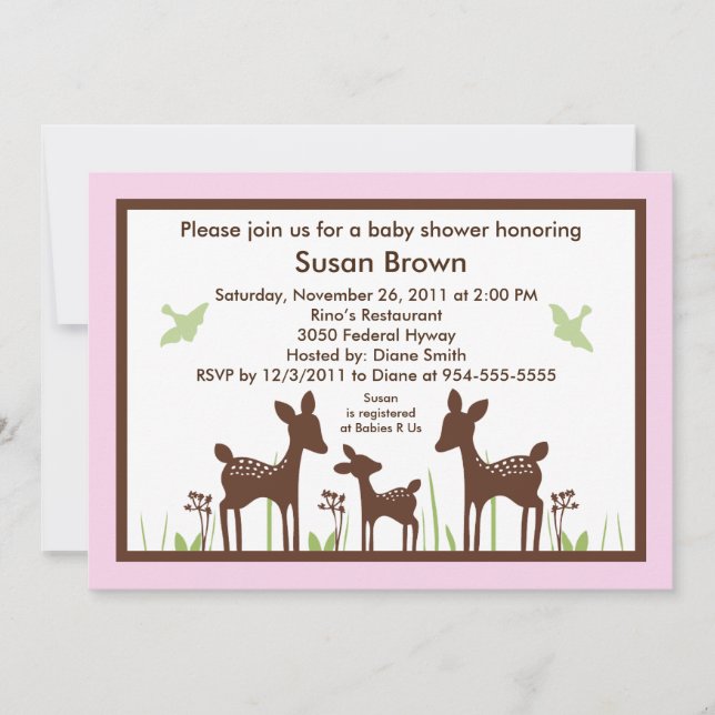 Invitación de Baby Shower Willow Deer/Deer Pink (Anverso)