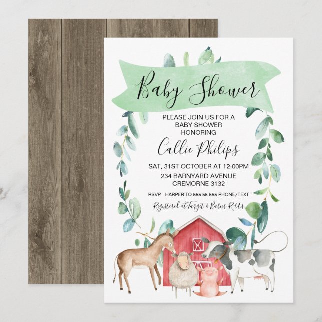 Invitación de Baby Shower Wreath sobre el tema de  (Anverso / Reverso)