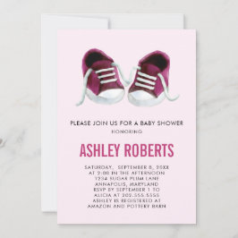 Invitación de baby shower Zapatillas rosas, Bebé N