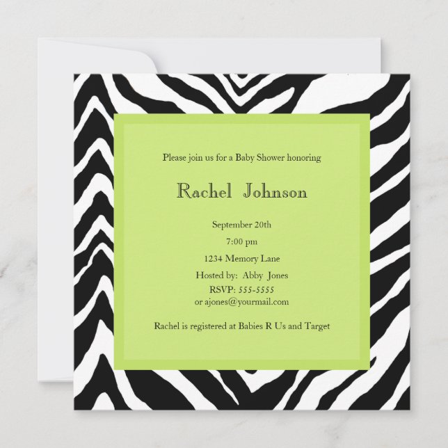 Invitación de Baby Shower - Zebra (Anverso)