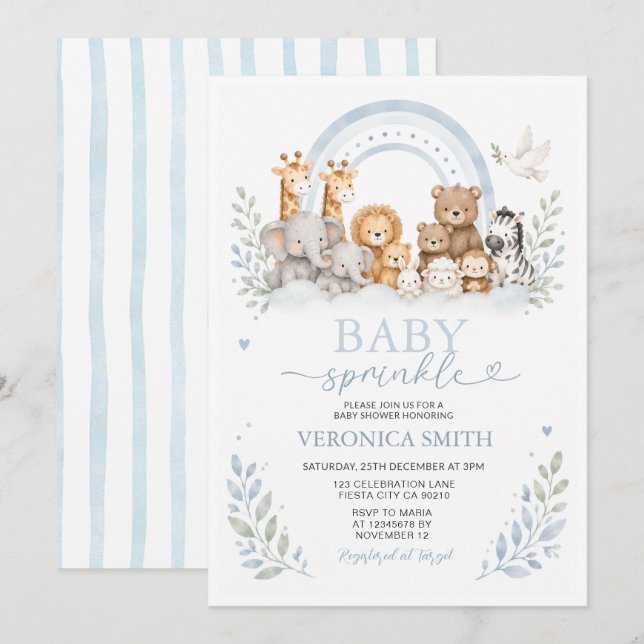 Invitación de Baby Sprinkle Blue Safari (Anverso / Reverso)
