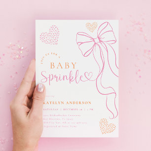 Invitación de Baby Sprinkle con Lazo Rosa