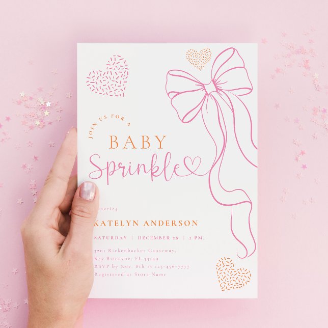 Invitación de Baby Sprinkle con Lazo Rosa (Subido por el creador)