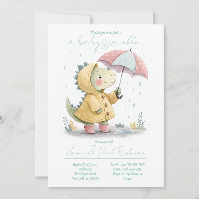 Invitación de Baby Sprinkle de Bebé Dinosaurio Ado (Anverso)