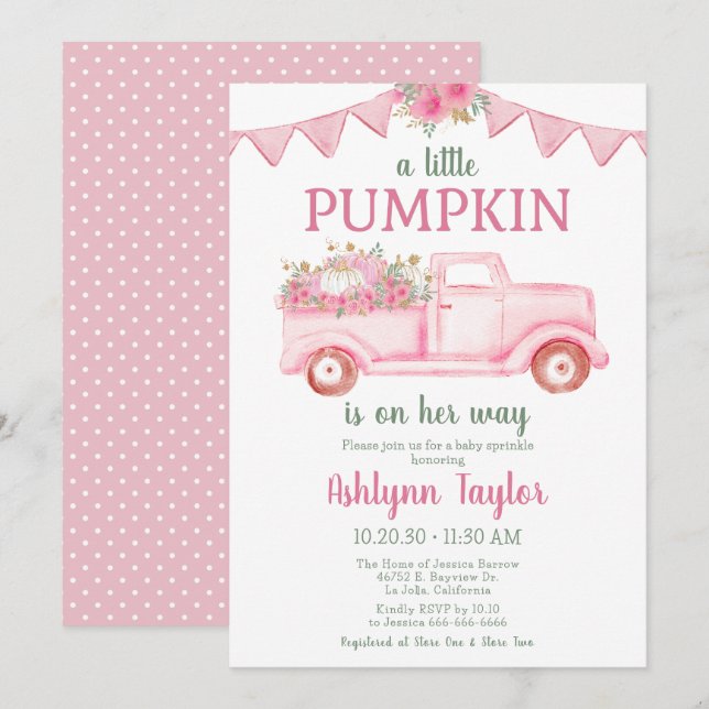 Invitación de Baby Sprinkle de Niña Calabacita (Anverso / Reverso)