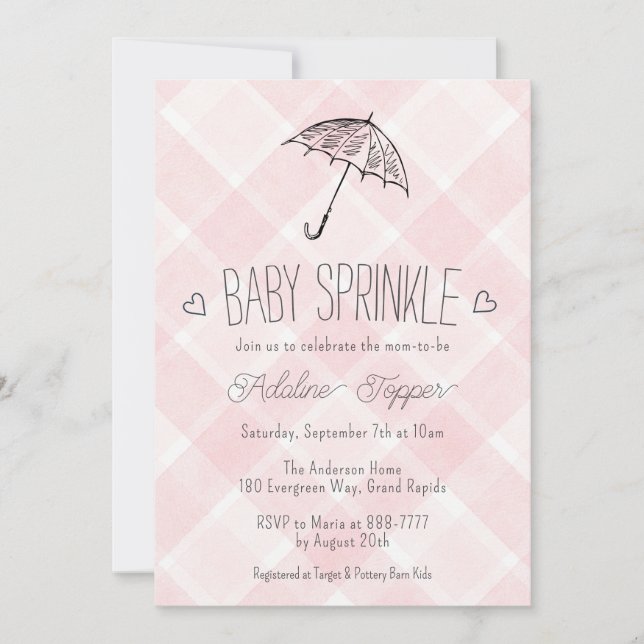Invitación de Baby Sprinkle de Paraguas de Cuadro  (Anverso)