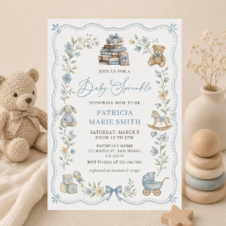Invitación de Baby Sprinkle Floral Azul de Guarder