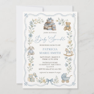 Invitación de Baby Sprinkle Floral Azul de Guarder