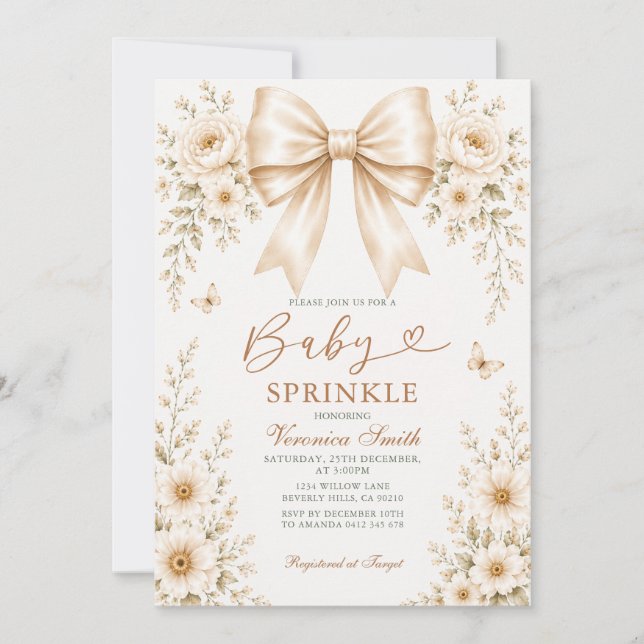 Invitación de Baby Sprinkle Flores de Champagne co (Anverso)