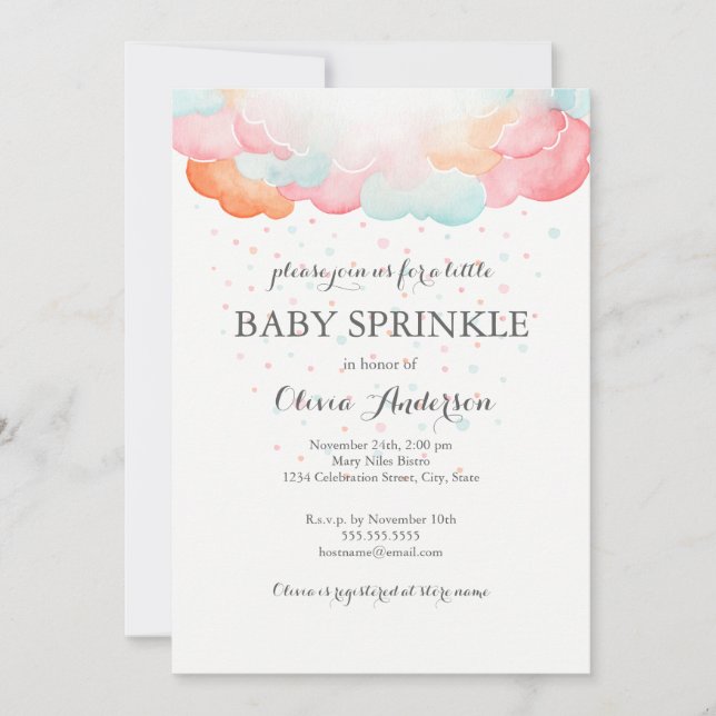 Invitación de Baby Sprinkle Nubes Arcoíris (Anverso)