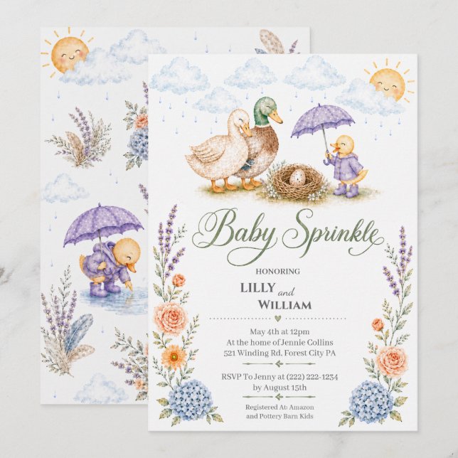 Invitación de Baby Sprinkle para un Miembro de la  (Anverso / Reverso)
