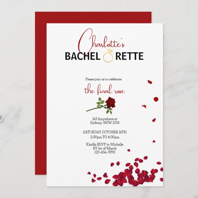 invitación de Bachelorette de La Rosa Final (Anverso / Reverso)