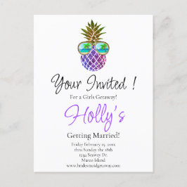 Invitación de Bachelorette de piña púrpura rosa tr