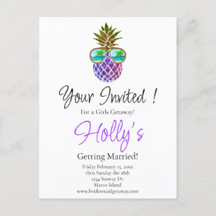 Invitación de Bachelorette de piña púrpura rosa tr