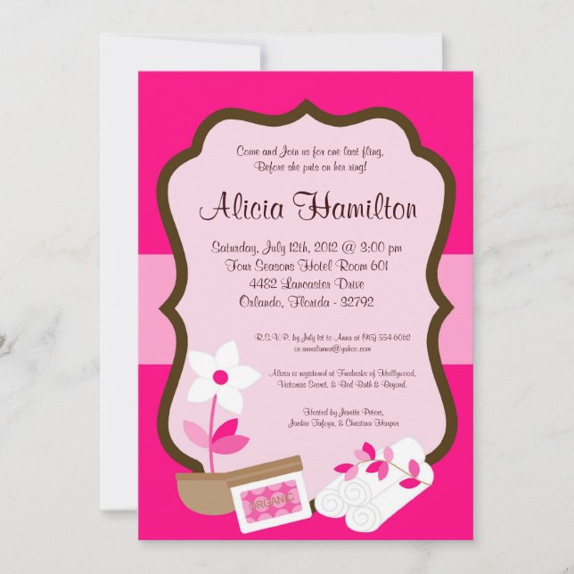 invitación de Bachelorette del rosa del (Anverso)