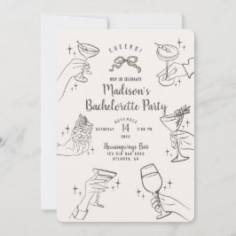 Invitación de Bachelorette Fiesta de cócteles Retr